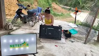 The wandering girl repaired the broken components of the LED TV.