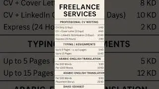 Freelance CV Writing Services, Document Translations from Arabic to English and English to Arabic.