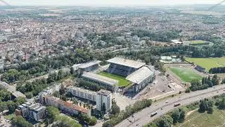 Metz, France. FC Metz Stadium. Metz Football Club. View of the historical city center. Summer, Su...
