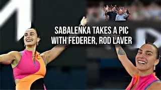 Aryna Sabalenka takes a pic with Roger Federer and Rod Laver in Melbourne #sportscentre