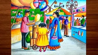 How to draw a fair scenery step by step/Fair scenery drawing with oil pastels