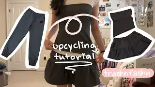 UPCYCLING TUTORIAL: Sweatpants to Two Piece Set (Asymmetrical Top and Skirt) | trashnfashn