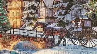 Christmas Puzzle Timelapse | Snowy Village Under the Full Moon 🧩