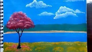 Beautiful Scenery Drawing for beginners||acrylic painting Scenery easy||