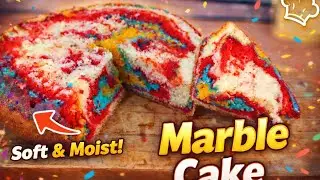 🌈 Rainbow Marble Cake Recipe | Easy, Colorful & Super Soft 🍰