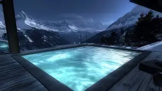 🏔️ Swiss Alps Infinity Hot Pool Ambience | 2 Hours of Wind & Water Sounds | 4K