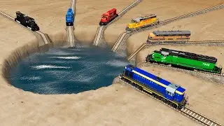 Trains vs Super Giant Water Pit &ndash; BeamNG.Drive