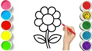 How to draw a cute Flower Drawing, painting and Coloring for kids 