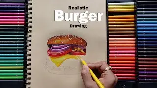 Burger🍔 Drawing using color pencils/Realistic food drawing/color pencil drawing