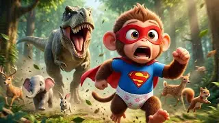Baby Monkey BonBon Becomes a Superhero and Fights a Giant T-Rex