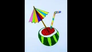 How to draw watermelon and umbrella summer drink.