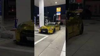 LB-WORKS GT-R R35 type 1 Gold edition at gasstation in Japan.From 1/64 die cast to 1/1 real car!!