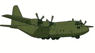 How to draw a warplane step by step &mdash; Lockheed C-130 Hercules military transport aircraft