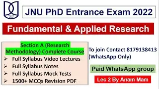 JNU PhD Entrance Exam 2022 MCQs On Fundamental & Applied Research
