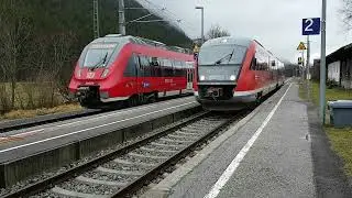Treinen op station Pfronten Steinach 03-01-2023. Zugverkehr in Pfronten Steinach. Trains in Pfronten
