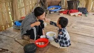 The hard life of two orphaned sisters - picking fruit to sell, wrapping cakes, and cooking.