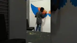 Wall painting wings design in cafe#shorts #youtubeshorts #wings #trending #viral #art #cafe