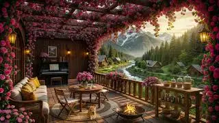This Spring Balcony Feels So Peaceful 🌸 Cozy Fireplace, Bird Song, & River Ambience