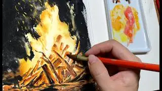 Simple Watercolor Campfire Tutorial in REAL TIME easy watercolour demonstration for beginners
