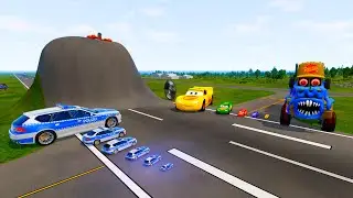 Big & Small McQueen & Police Car vs Zombie Mack, Giant Bulge & Speed ​​Bump Race &ndash; BeamNG.drive