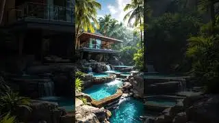Tropical Jungle Villa with Flowing Stream 🌿🏡