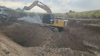 Powerful CAT Excavator Loading Dump Trucks | Construction Site #Day76