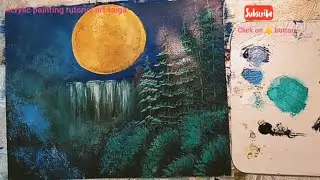 (Водопад Лунный пейзаж) Акриловый рисунок для начинающих шаг за шагом .