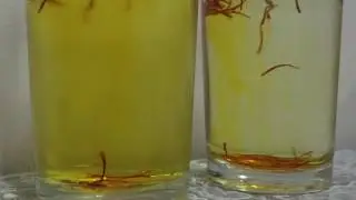 Checking Saffron's quality with cold water test (original in the right glass releases color slowly)