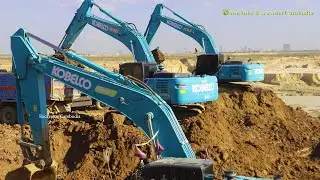 Amazing Kobelco Sk 260 Lc Excavator Digging Loading Dump Trucks.