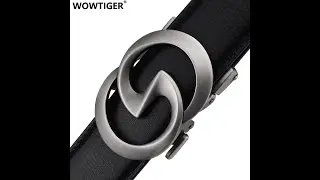Wowtiger black 3.5cm cowhide genuine leather mens belt strap male automatic buckle belts for men