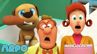Puppy Mischief - Birthday DISASTER !!! | ARPO | Rob the Robot & Friends - Funny Kids TV