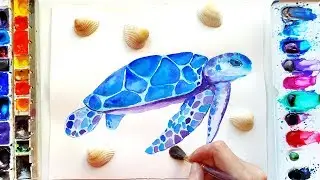 How To Paint Watercolor Turtle - Easy Painting Tutorial \ DIY Nautical Wall Art