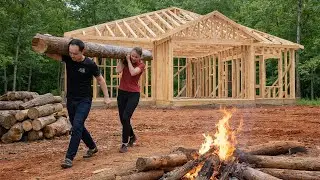 Man & Wife Collect Massive Jungle Trees by Hand to Build New Kitchen | Start to Finish