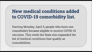 PSA - New medical conditions added to COVID-19 comorbidity list.