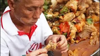 老爷子吃肉，烧5斤烫皮兔，这一顿吃爽了【米饭哥】