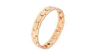 Jewellery - Steel bracelet, golden colour, shiny strips and matt central line, magnets
