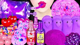 ASMR PURPLE PINK DESSERTS 보라 핑크 먹방 GALAXY UFO, BLUE BLOOD, EDIBLE BOTTLE, TIKTOK JELLY EATING SOUND