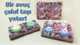 Bir avuç çakıl taşı ile harika mumluklar yaptım! #diy #kendinyap #mumluk #beton #tasarım #yapsat