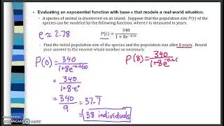 Evaluating an exponential function with base e that models a real-world situation