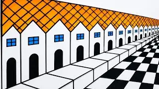 How to draw perspective street house drawing/row of house 🏡