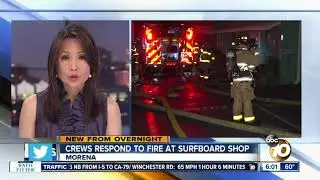 Fire burns Morena-area surfboard shop