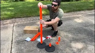 Traffic Delineator Posts with Weighted Rubber Base, Portable Orange Safety Posts, Reflective Collars