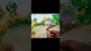 Village landscape painting shorts ، yt shorts ideas for painting ، indian village #syedmajeda_arts