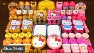 GOLD vs PINK HELLO KITTY ! Mixing Random Things into GLOSSY Slime World 