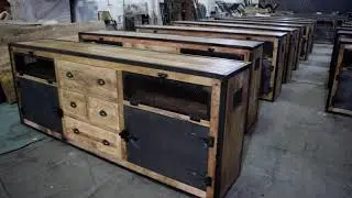 Industrial Vintage Wooden Metal Wide Sideboard