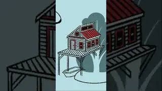 treehouse island with boat illustration pattern - procreate digital drawing art ink brush #drawing