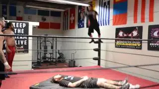 Austin Top Rope Leg drop Pro Wrestling School Santino Bros   36