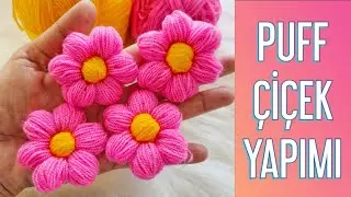 Dilediğin yerde kullan çok amaçlı çiçek yapımı 🌸 Tığişi çiçek yapımı Puf lif çiçeği Papatya yapımı