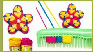 Super Easy Woolen Flower Making Trick Using Hair Comb - Hand Embroidery Amazing Flower Design