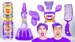 ALIMENTOS DE UN COLOR POR 24 H | &ldquo;Mukbang&rdquo; de &uacute;ltimo en DEJAR de comer MORADO por 123 GO! CHALLENGE